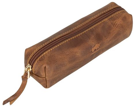 Stifte-Etui, Stylisches Stiftemäppchen mit Reißverschluss, Tasche für Kugelschreiber, Füller, Pinsel etc, Federmäppchen für Schule, Uni & Büro, Schminktasche Multibox (Vintage Braun)
