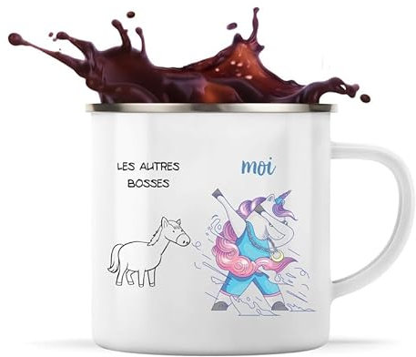 Planetee Tasse Bosse les autres vs Moi 360 ml | Mug Émaillé Métallique | Idée Cadeau Humour Métier Départ Retraite Collègue Travail Anniversaire Noël