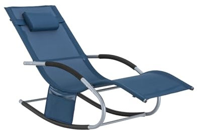 SoBuy Sonnenliege Gartenliege wetterfest Liegestuhl Schaukelstuhl mit Kopfkissen Relaxliege Schaukelliege Strandliege Outdoor Terrasse Balkon Camping bis 150 kg Denimblue Gartenmöbel OGS28-NB