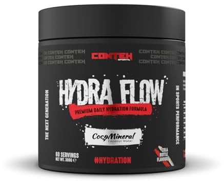 Conteh Sports Hydra Flow Premium Daily Electrolyte & Rapid Hydration Powder with CocoMineral®, Vitamins & Minerals for Post-Workout & Daily Use, 60 Servings (300g, Cola Bottles)