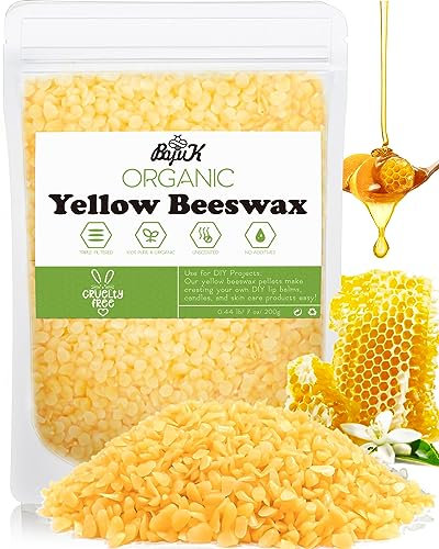 BOYUJK Cera D'api Gialla 200G/906G/2,3KG/4,5KG, Cera D'api per Candele, Pellet di Cera D'api per Prodotti Cosmetici di qualità Ecologica, Cera D'api Biologica per Il Corpo, Cura della Pelle(200G)