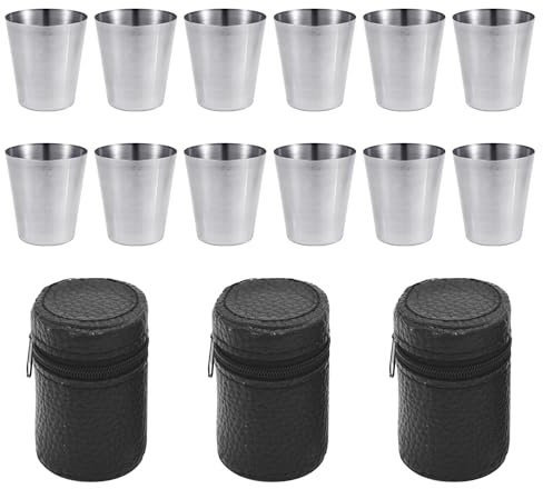 Juego de 12 Vasos Portátiles de Acero Inoxidable para Senderismo y Vino - Incluye Bolsa de Almacenamiento de 3 Piezas