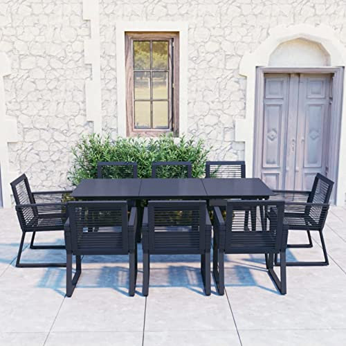 ZEYUAN 9-TLG. Garten-Essgruppe PVC Rattan Schwarz, Esstisch Mit Stühlen Set, Gartenmöbel Sitzgruppe, Balkon Möbel, Gartenlounge Set, Terrassenmöbel, Balkonmöbel Set - 3060218