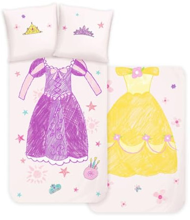JACK Renforcé Wende Bettwäsche 2 TLG. 135x200cm Disney Princess Prinzessin Bunt Reißverschluss