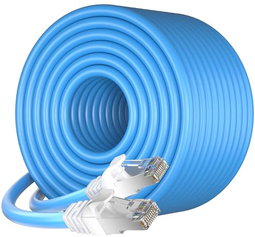 Cavo Ethernet 50 Metri, Cat 7 Cavo LAN 50m Alta Velocità Cavo di Rete Esterno Impermeabile, SFTP Schermato Cavo Internet 50 metri, Lungo RJ45 Gigabit Anti-interferenza Cavo Patch per Router Modem