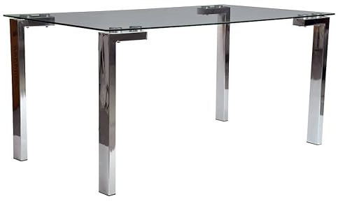 MAESTRO FERRETERO MF - Mesa de Comedor Modelo Lainey 140 (M) - Base Cromada, Tapa de Cristal Templado 140 x 80 cms -
