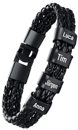 Personalisiertes Lederarmband Herren Schwarz mit Namen – Perfektes Geschenk für Vatertag, Ostern & Weihnachten! Armband mit Gravur, einzigartiges Geschenk für Männer, Papa und besondere Anlässe