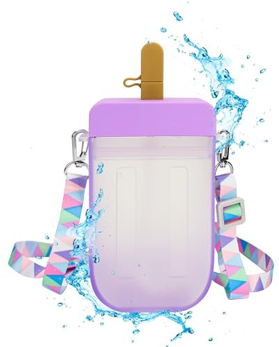 Borraccia da 300 ml con ghiacciolo con cannuccia a tracolla, simpatica tazza creativa a forma di gelato, in plastica a tenuta stagna, tracolla regolabile adatta per succhi di frutta, scuola,