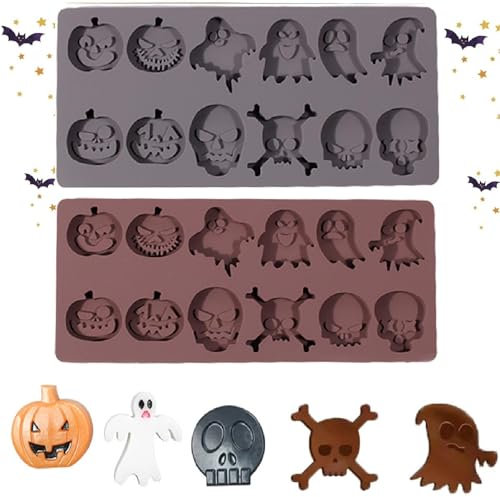 Stampo per Cioccolatini di Halloween,2 Pezzi 12 Cavità Stampo in Silicone per Halloween,Stampi in Silicone per Cioccolatini,Stampi Cioccolatini Antiaderente per Cioccolato,Caramelle,Gelatine Fai da Te