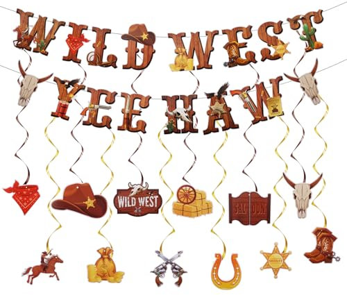 Western-Cowboy-Partydekorationen, Wild West Banner mit Hängenden Wirbeln Yee Haw Banner Westernthema Rodeo-Partydekor für Jungen Geburtstagspartyzubehör Foto-Requisite