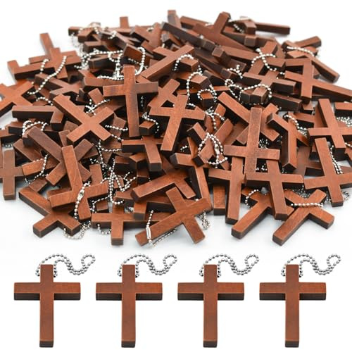 Enkrio Mini-Kreuz-Anhänger aus Holz, kleine Holzkreuz-Anhänger zum Basteln, natürliche Holzkreuz-Anhänger für Schmuckherstellung, Ostern, Rosenkranz, 150 Stück
