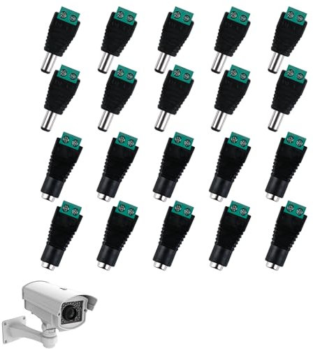 20 PCS 2.1 X 5.5mm Barrel DC Connector 12V Male Female DC Jack Power Connector Screw Terminal Adapter Plug Kit for CCTV Security Camera, LED Light Strips, DVR Security System, Other DC 5V-24V Devices