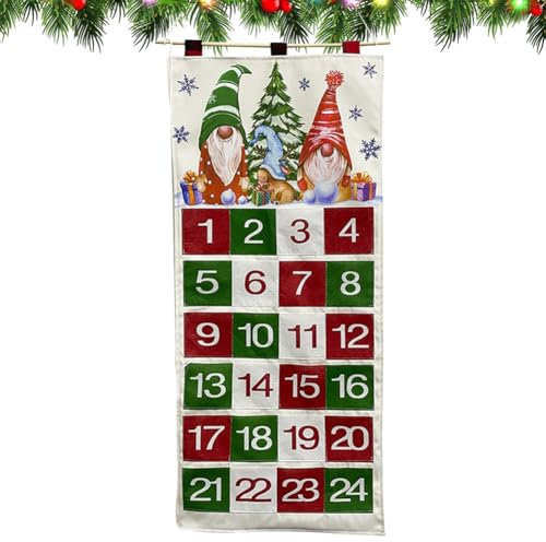 Adventskalender 2024 als Wandkalender aus Stoff, Adventskalender zum Befüllen mit 24 Taschen, Weihnachtskalender Adventskalender zum Wand Tür Deko Weihnachten Kalender Stoffbeutel