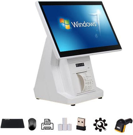 KJZQXYX Intelligente Registrierkasse, Registrierkasse, integrierter Drucker mit Code-Scanner, Maus, Mauspad, WLAN-Empfänger (White singlescreen)