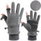 Fnaobai Fleece-Handschuhe für Damen und Herren, Winter, warm, Touchscreen, kaltes Wetter, verstellbares Handgelenk, Thermo-Fäustlinge zum Laufen, Skifahren, Grau, 2 Finger, Men