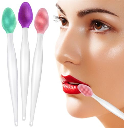 3 Stück Silikon Peeling Lippenpinse - Lippenpinsel, Lippen Peeling Bürste, Silikon Lippenbürste, Wiederverwendbar Weiche Reinigungs Lippenpeeling Bürste für Glatteres und Volleres (Rosa,Grün,Lila)