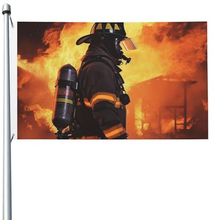 Flagge, 90 x 152 cm, doppelseitig, Dekoration, 200D, schwere Outdoor-Flagge, Feuerwehrmann, Flamme, Willkommensflaggen mit 2 Ösen, Dekorationen, Hofflagge für den Außenbereich, Urlaub, Hochzeit