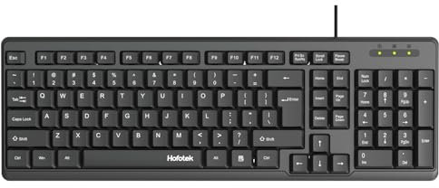 Hofotek Wired Computer Keyboard, Full Size USB Quiet Keyboard with Number Pad,Slim Compact Soft Basic Laptop Keyboards for Windows PC Office Desktop (Black)