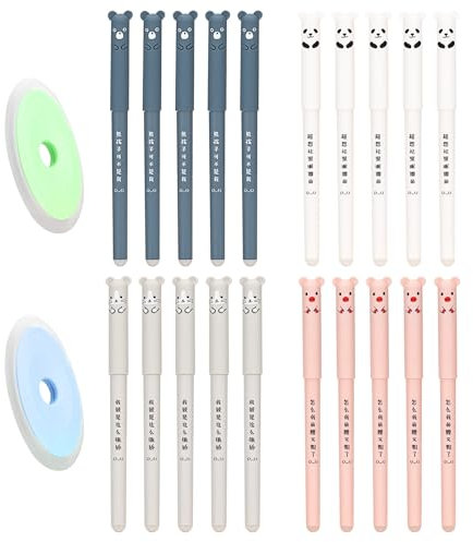 20 Stück Cartoon Radierbarer Kugelschreiber Blau, 0,35mm Tintenroller Radierbar mit 2 Radiergummis, Erasable Pen Set Löschbarer Gelstift Panda Gelschreiber Radierbar für Erwachsene Kinder Studenten