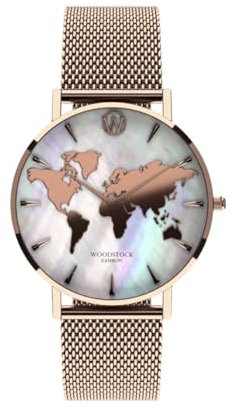 Woodstock Zambon Elegante Damenuhr – Zifferblatt aus echtem Perlmutt – Stahl 316L Roségold – 5 ATM wasserdicht – raffiniertes und verstellbares Design – Luxusgeschenk, roségold, Minimalistisch