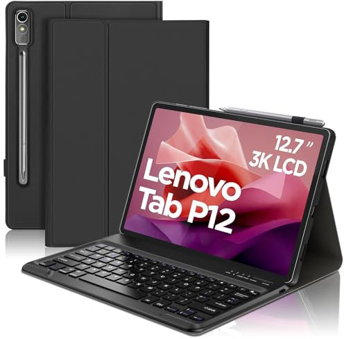 SENGBIRCH Keyboard Case for Lenovo Tab P12 12.7 2023 - UK Layout Wireless Bluetooth Detachable Keyboard for Lenovo Tab P12 12.7 (TB371FC), Black