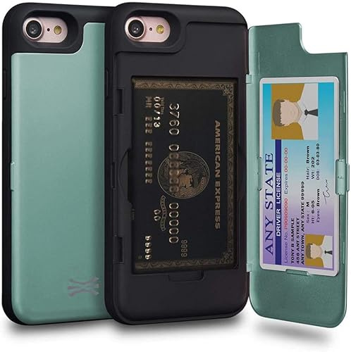TORU CX PRO for iPhone SE 2022 / SE 2020 / iPhone 8 / iPhone 7 Case Wallet | Protective Shockproof Heavy Duty Cover with Hidden Card Holder & Card Slot | Plastic Mirror Included - Green
