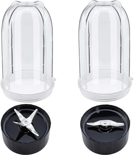 Pexorin Paquete de 2 Vasos Altos de 16 oz con Cuchillas Cruzadas y Planas combinadas, compatibles con Magic Bullet, licuadora y exprimidor de 250 W MB-1001 Cuchilla para batidora
