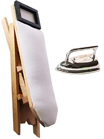 VANZACK Mini Clothes Iron Model Silver for Dollhouse Boys and Girls Mini House Toy Miniature Ironing Table Decors for Creative Play