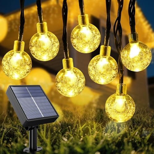 Electight Warme Lichterkette 10M, Solar Lichterketten Außen IP65 Wasserdicht Kristall Kugeln String Lights, 8 Modi Garten Beleuchtung Lichterketten für Terrasse, Party, Balkon, Pavillon