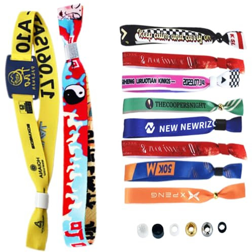 Benutzerdefinierte Tuch-Armbänder, personalisierter Text und Logo-Ereignisse VIP-Armbänders Farbige für Festival-Versammlungen-Einlass-Party-Konzert Customised Stoff-Armbänder 5/10/50/100/1000
