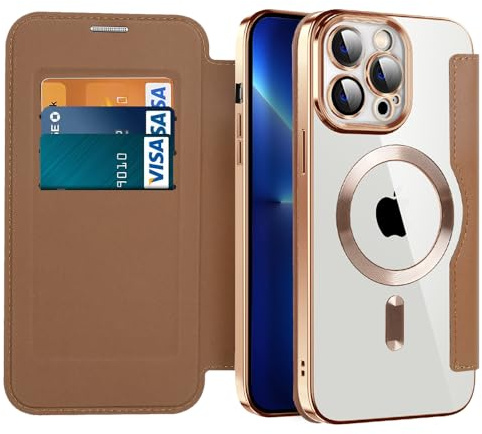 IMIRST Case for iPhone 13 Pro Max Compatible with MagSafe, WD Brown | 3 Card Holder,RFID Blocking,Premium Leather Folio Flip Wallet Cover,Magnetic Clear Shockproof TPU,for Women Men
