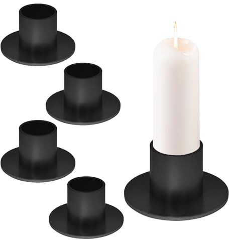 4 Stück Kerzenständer für Stabkerzen, Kerzenhalter Schwarz Metall Retro Stabkerzenhalter, Candle Holder Weihnachten für Kerzen, Halloween Dekoration (Schwarz)