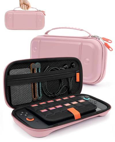 TRANSNOVO Étui Protection pour Nintendo Switch 2 Console (2025), Housse Sacoche Transportable avec Emplacements pour Cartes de Jeu et Pochette Intérieure pour Accessoires, Rose
