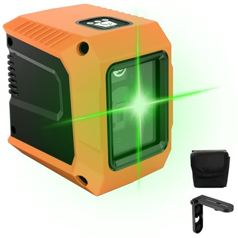 Green Cross Laser Level, Auto-Alignment, Brightness Adjustment, IP54 Protection, Compact & Portable for Indoor/Outdoor Use, Building and Object Hanging