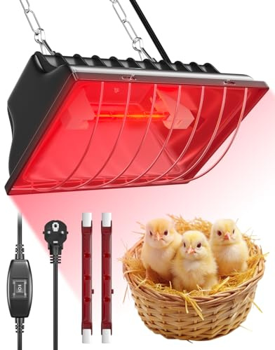 Lamptobe Poultry Heat Lamp with High/Low Switch(Max.275W), Adjustable Hanging Chain & 3M Cord, Includes 2*R7s Infrared Heat Bulbs, Chicken Coop Heater for Chicks, Puppies, Ducklings, Piglets, Rabbits
