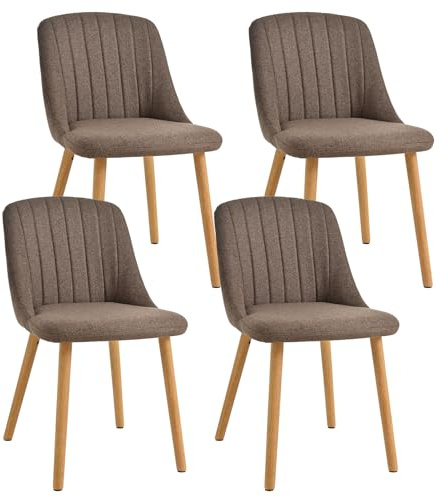 Goeurvant Esszimmerstühle Braun 4er Set Holzbeine Polsterstuhl Küchenstuhl aus Polyester Stühle Esszimmer Wohnzimmerstuhl für Esszimmer Küche Büro