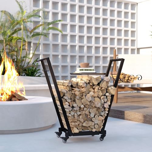 lafengyan Steel Firewood Rack With Wheels For Indoor Hearth And Covered Outdoor Spaces