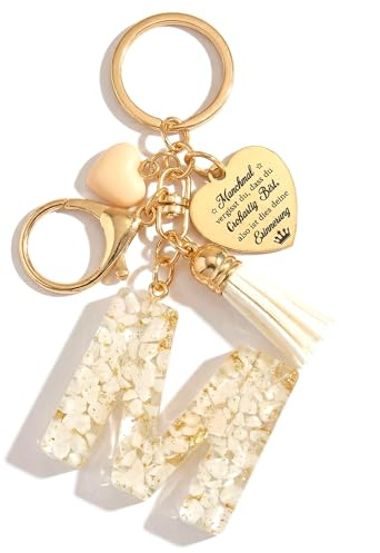 ZiYDaam Schlüsselanhänger mit Buchstaben für Damen & Mädchen – Initial Anhänger aus Harz mit Herz Gravur und Motivationsspruch – Persönliches Geschenk