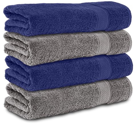 Komfortec 4er Duschtücher 70x140 cm Set aus 100% Baumwolle, 470g/m², Frottee, Weich, Anthrazit Grau/Navy Blau