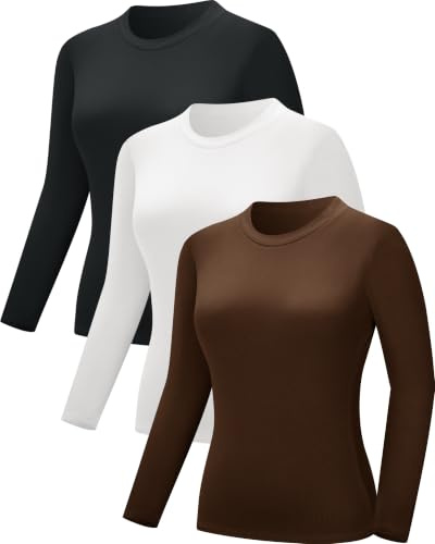 JOVCOVL 3/5 Pack Thermal Tops Womens Fleece Lined Long Sleeve Underwear | Soft fleece lining offers cosy warmth and comfort, with a fitted design ideal for everyday wear and winter layering