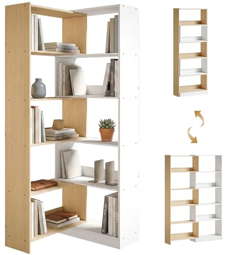 HOMCOM Libreria Scaffale a 5 Ripiani 111.5x23.8x163.7 cm Color Legno/Bianco
