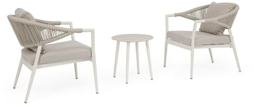 KONTE.DESIGN GETARIA Loungeset aus Aluminium, beige, Seil Taupe und beigem Stoff, mit stapelbaren Sesseln