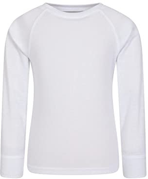 Mountain Warehouse Talus Kids Base Layer Top - Breathable & Lightweight, Moisture Wicking, Boys & Girls - Autumn, Winter, Outdoors, Travelling & Hiking White (02) Kids Size 7-8 Years