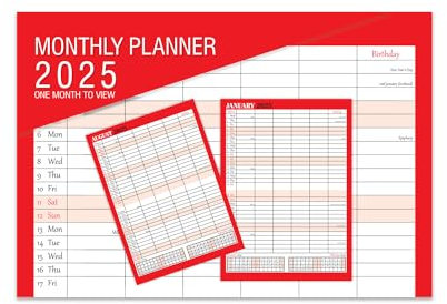 2018 Familienkalender, Terminplaner von Arpan- 1 Monat pro Seite 31.5 x 21 x 1 cm ( When closed) 2018 Black & Red