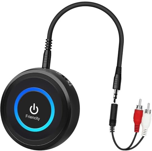Frienicty Bluetooth 5.3 Transmitter Adapter for TV, 2-in-1 Wireless Audio Transmitter Receiver, Bluetooth AUX Adapter for Airplane Headphones PC Speaker Home Stereo, No Audio Delay, Pair Two at Once