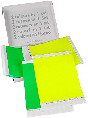 Grün+Gelb Vorteilspack: 2x500 Eintrittsbänder aus Tyvek zum selbst gestalten und bedrucken von GA Event Solutions - Party Einlassbänder, Festival Armbänder für dein Event