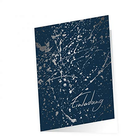 nikima Schönes für Kinder 10 edle Klapp-Einladungskarten Splash Silber marine inkl. 10 weißen Briefumschlägen - Geburtstag Konfirmation Jubiläum Jugendweihe dunkelblau