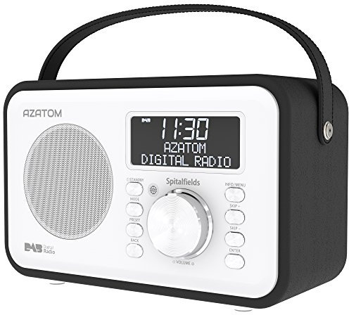 Spitalfields Retro DAB/DAB+ Digital FM Portable Radio/Alarm Clock/Leather Effect Finish/Mains Powered/Rechargable Battery/Subwoofer/Premium Stereo Sound (Black) (Renewed)