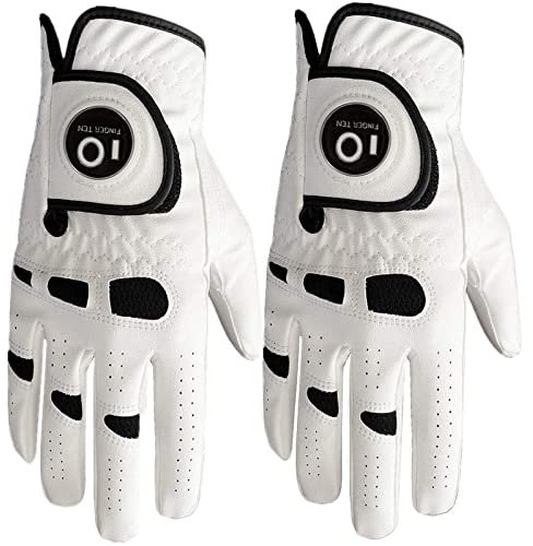FINGER TEN Golfhandschuh Herren Linke Hand Rechte Mit Ball Marker 2 Stück Not Paar Allwetter Leder Griff Golf Handschuh Links Rechts Golfhandschuh Männer (2 Stück Rechts, ML)
