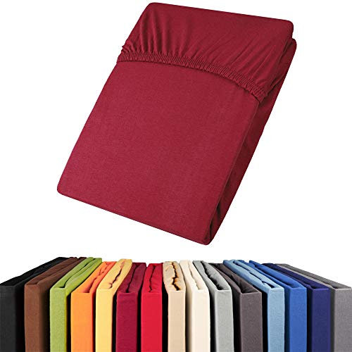 aqua-textil Viana Topper Laken 140x200-160x200 cm Bordeaux rot Baumwolle Spannbetttuch Jersey Spannbettlaken